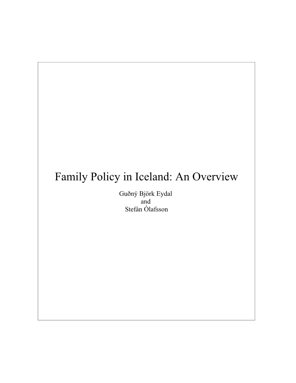 Family Policy in Iceland: an Overview