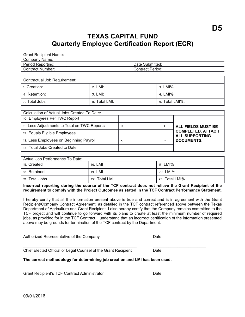 Quarterly Employee Certification Report (ECR)