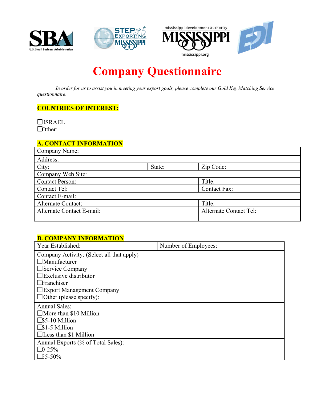 Company Questionnaire