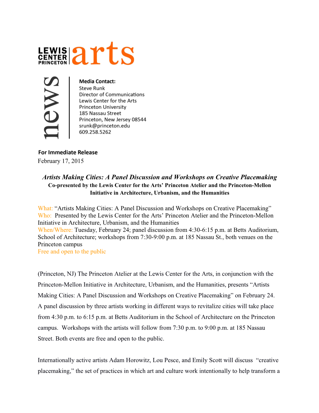 Artists Making Cities - Press Release