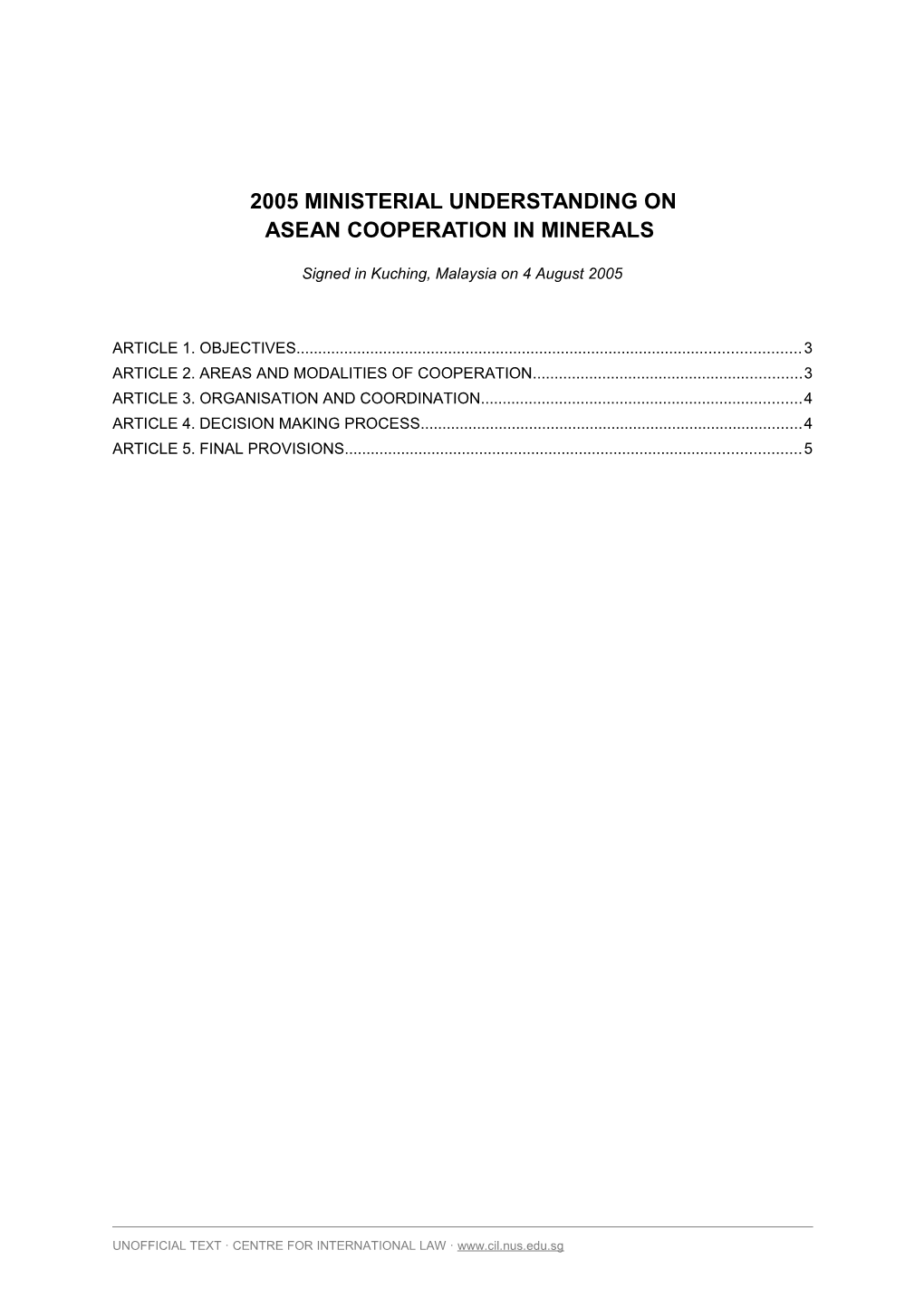 2005 Ministerial Understanding on Asean Cooperation in Minerals