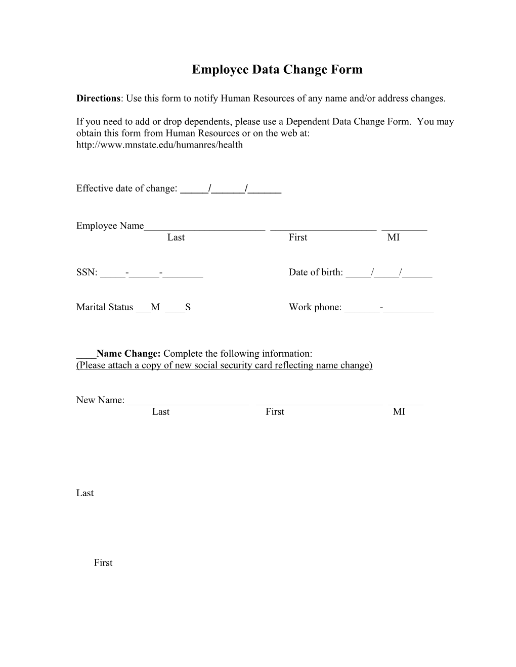 Employee Data Change Form