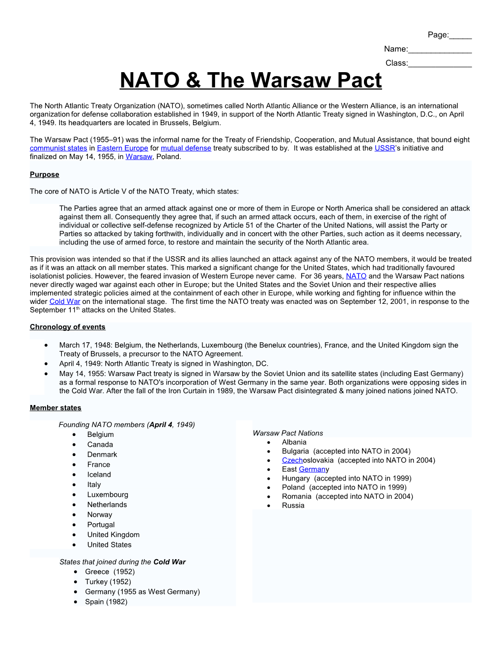 NATO & the Warsaw Pact