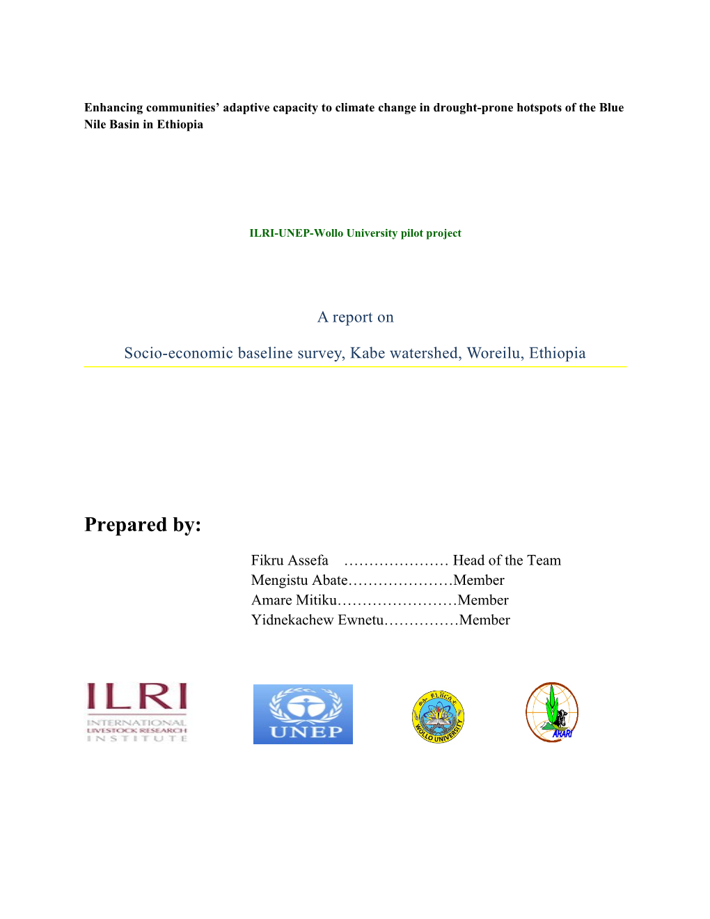 ILRI-UNEP-Wollo University Pilot Project