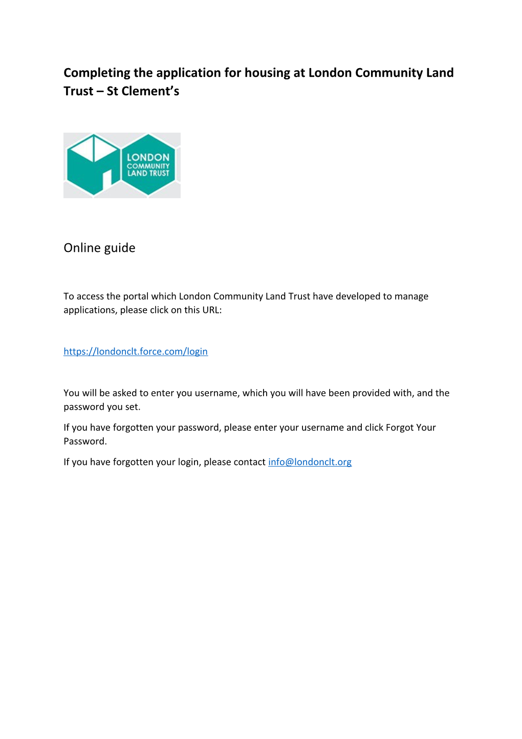 Completing the Application for Housing at London Community Land Trust St Clement S