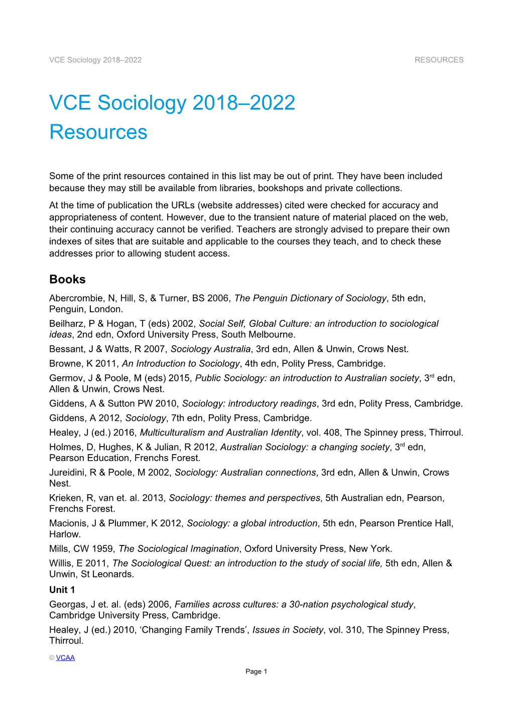VCE Sociology 2018 2022 Resources