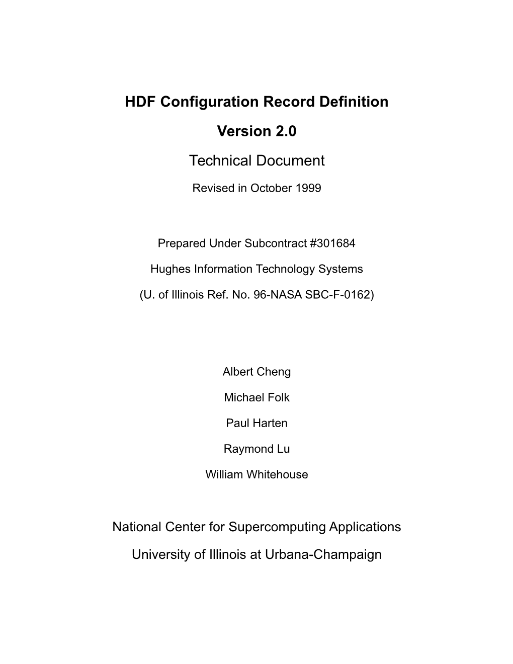 HDF Configuration Record Definition