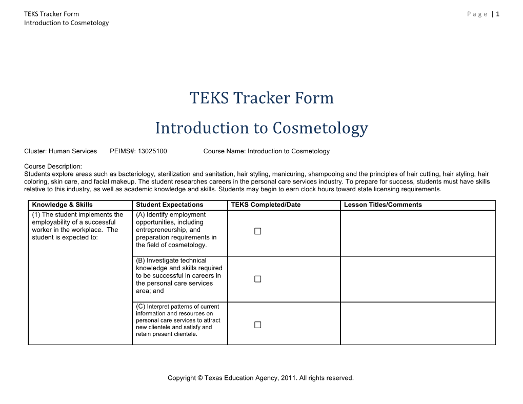 TEKS Tracker Form