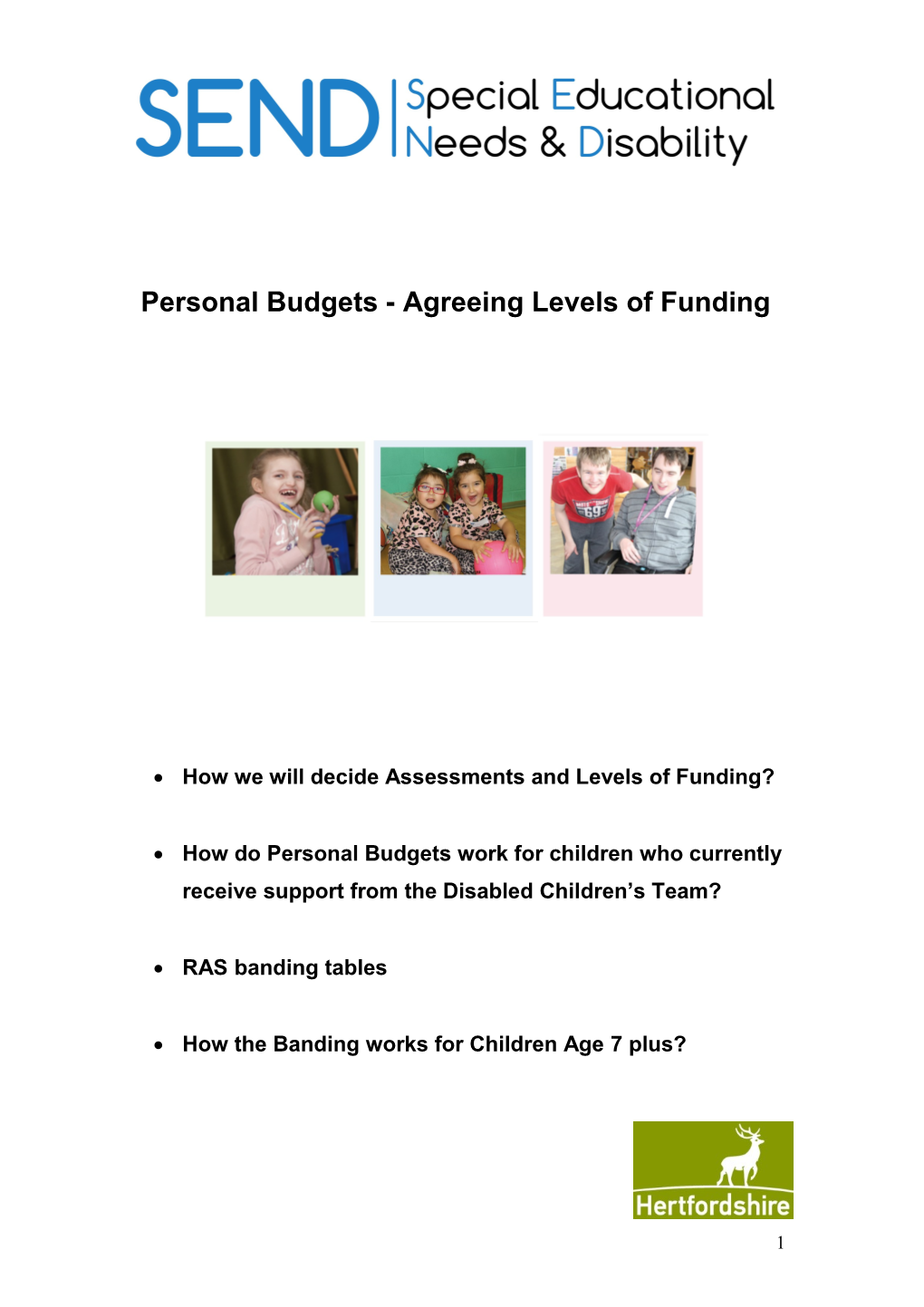 Personal Budgets - Agreeing Levels of Funding