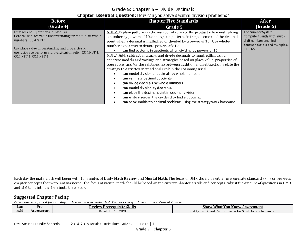 Grade 5: Chapter 5 Divide Decimals