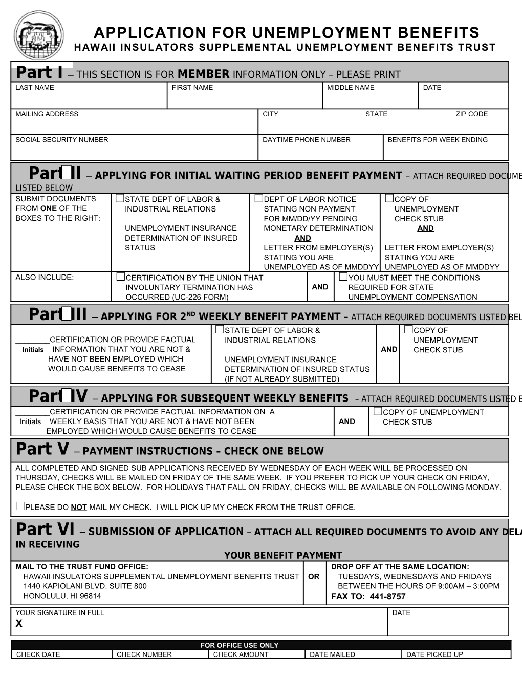 Application for Unemployment Benefits