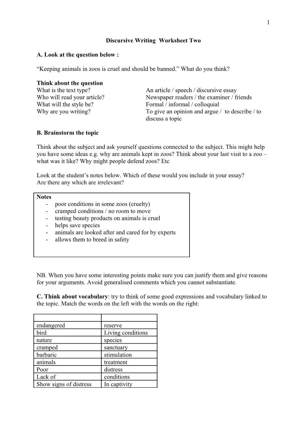 Writing an Article Worksheet Two