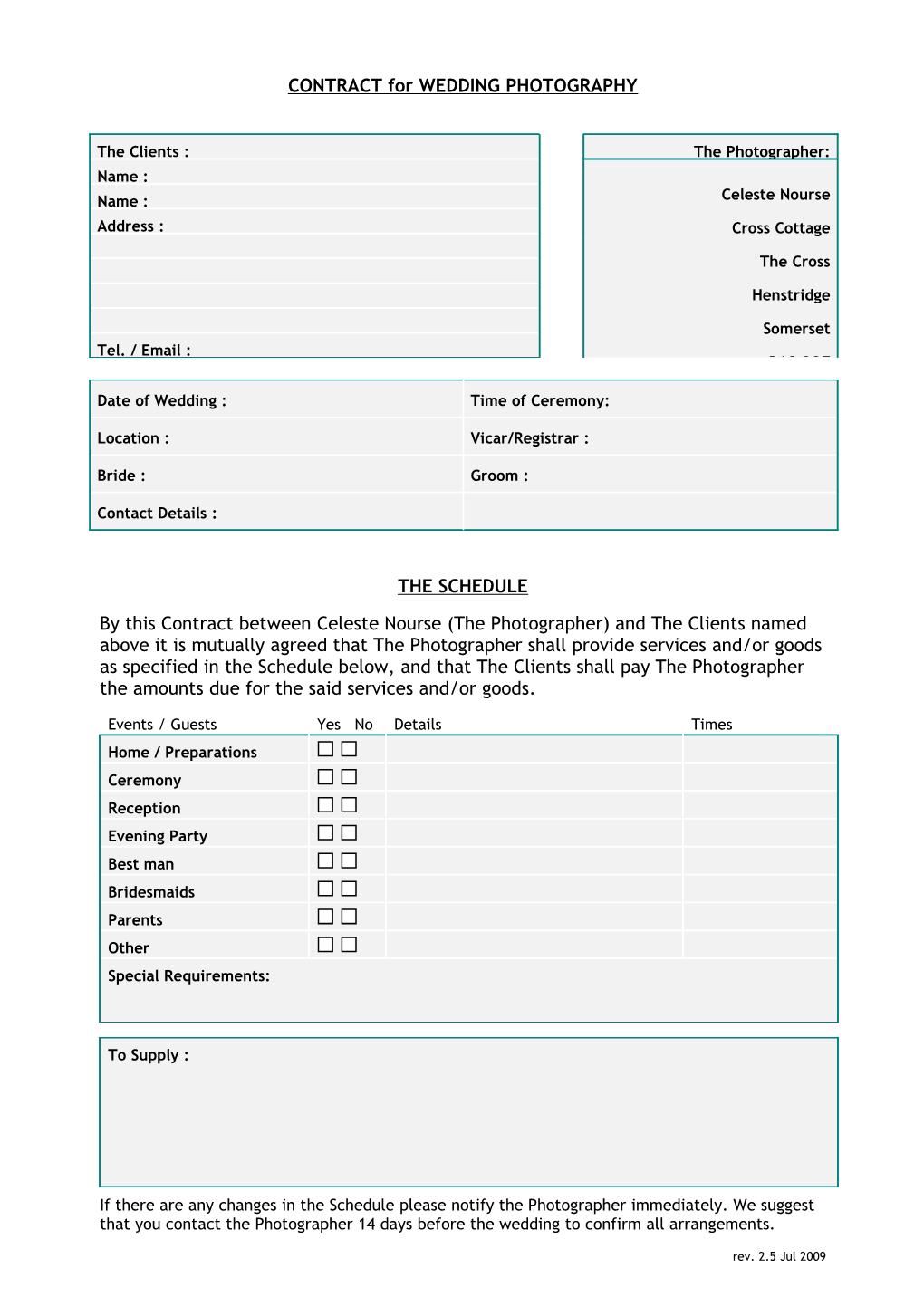 Celeste's Wedding Contract