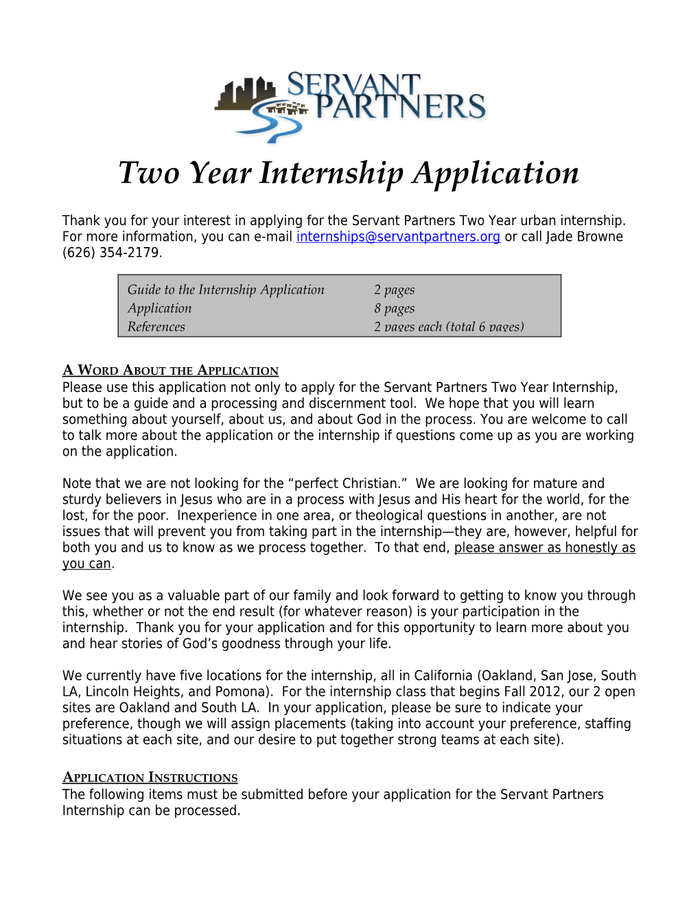 Two Year Internship Application