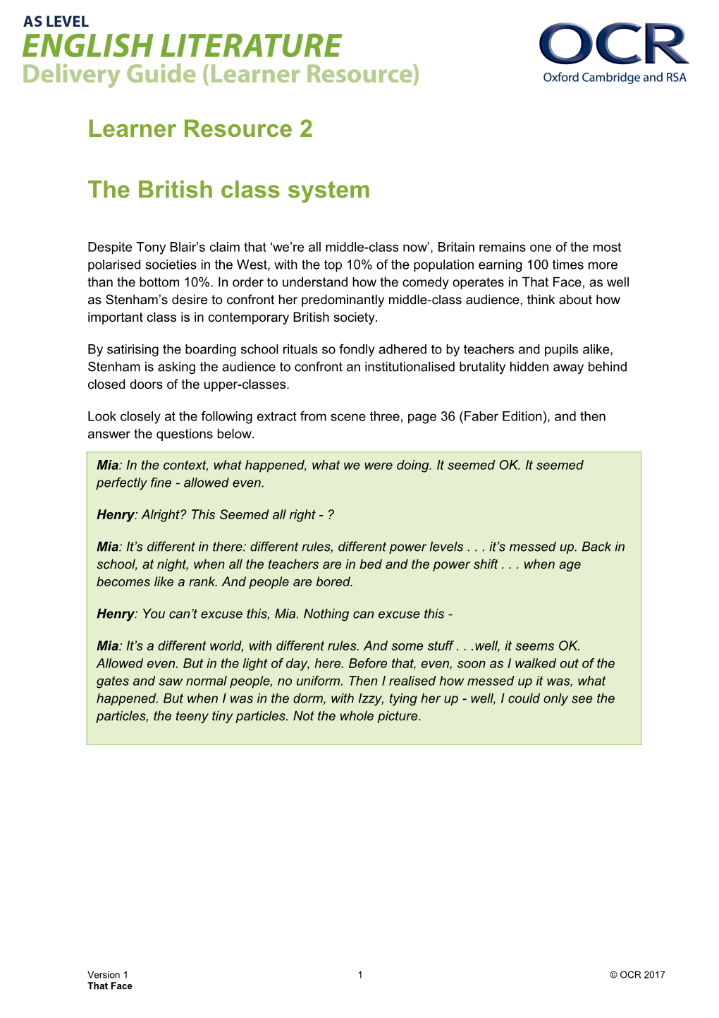 OCR AS Level English Literature Digital Resource 2 - the British Class System