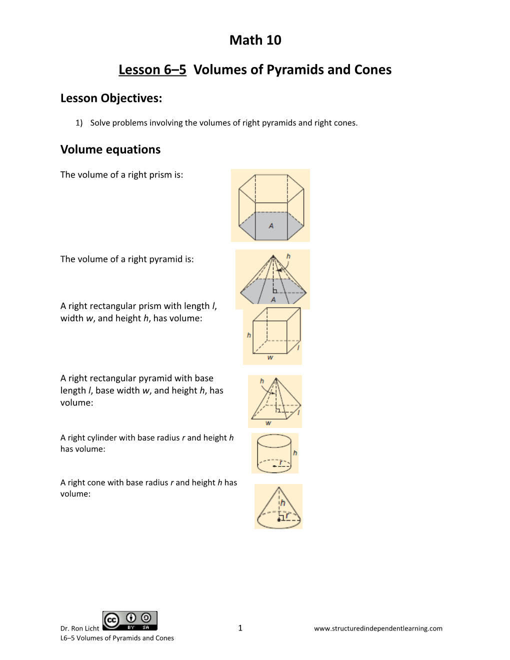 Lesson6 5 Volumes of Pyramids and Cones