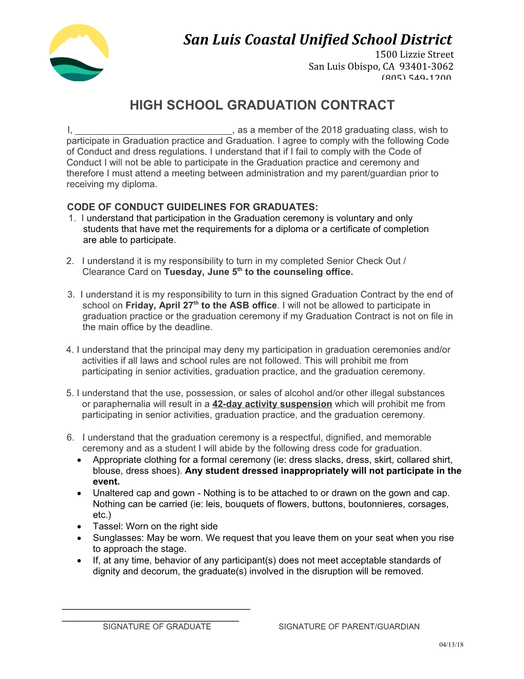 High School Graduation Contract
