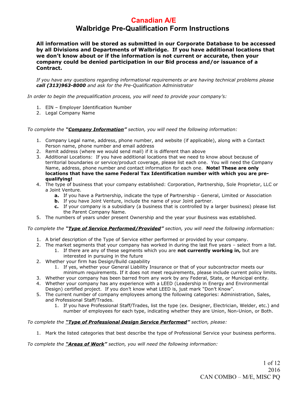 Pre-Qualification Form Instructions (A/E)