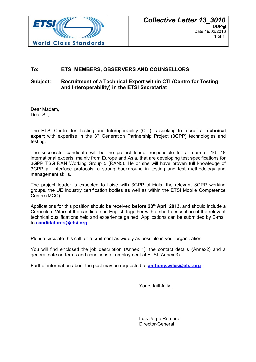 To: ETSI MEMBERS, OBSERVERS and COUNSELLORS