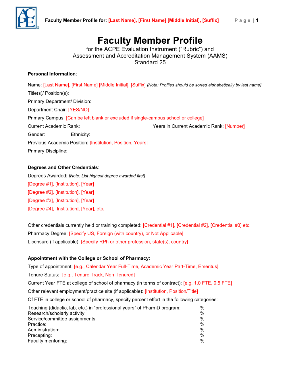 Faculty Member Profile Template