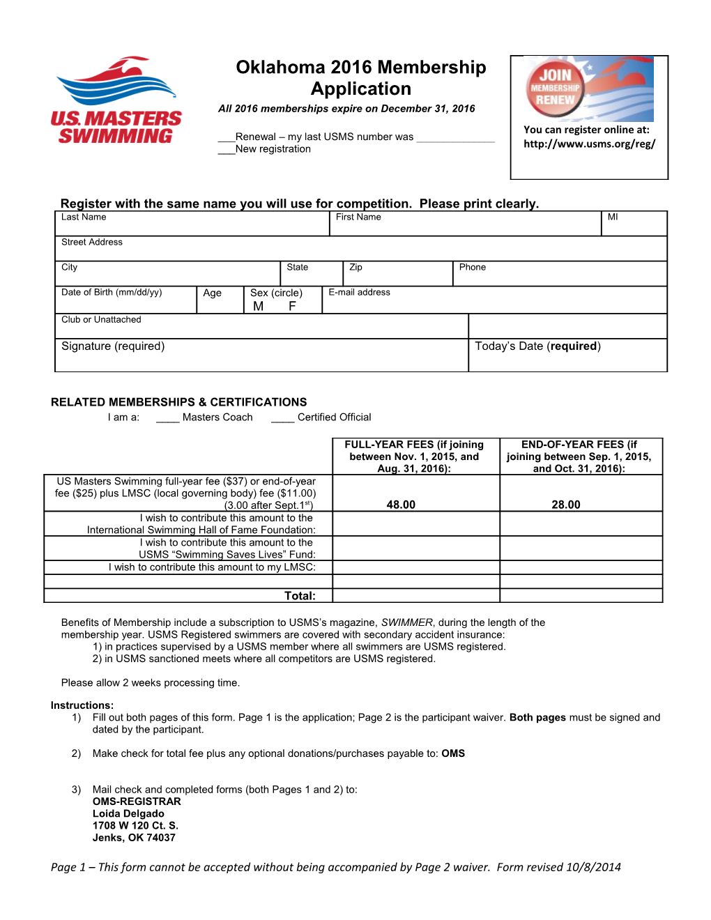 Oklahoma 2016 Membership Application