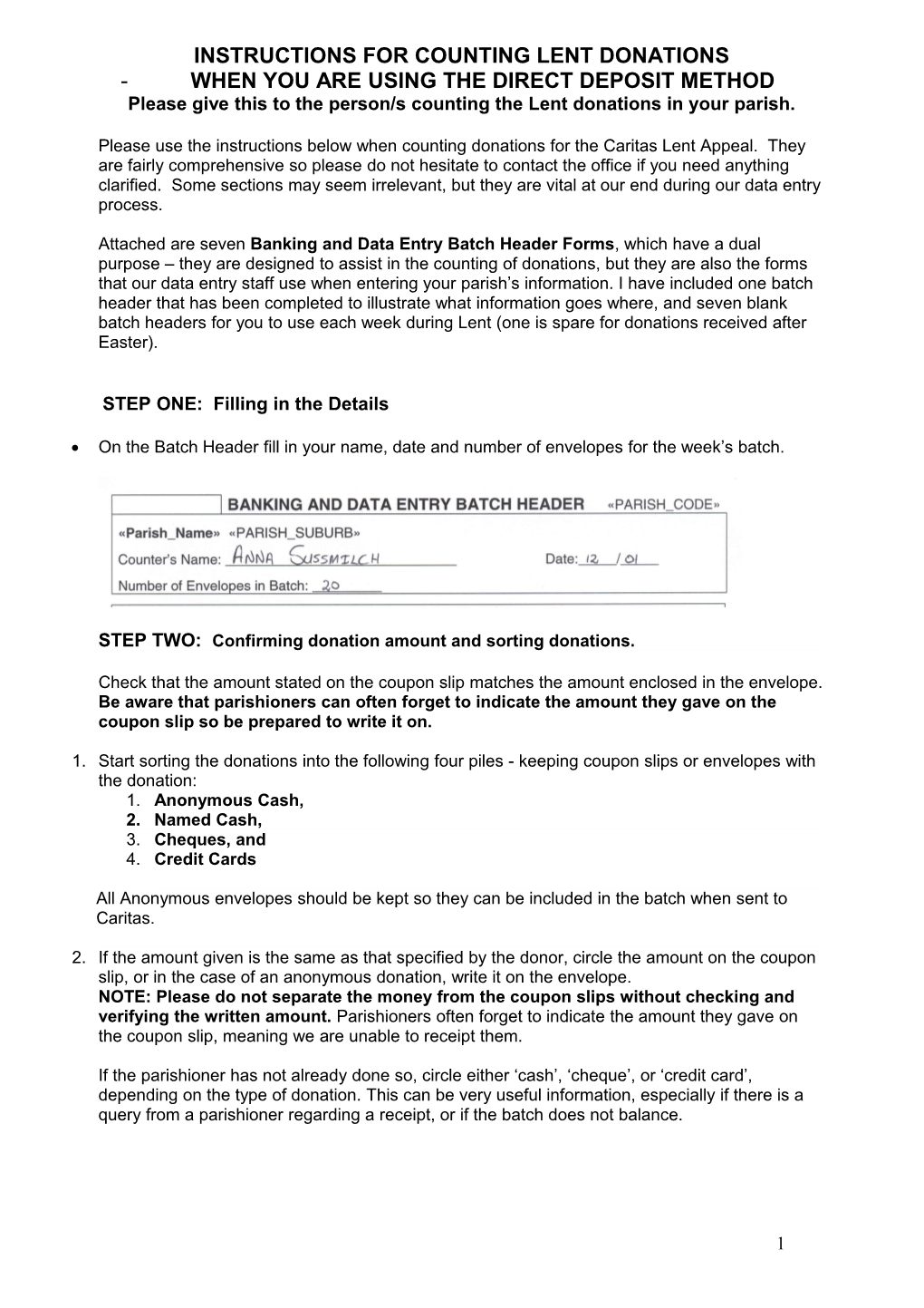 Instructions for Counting Lent Donations