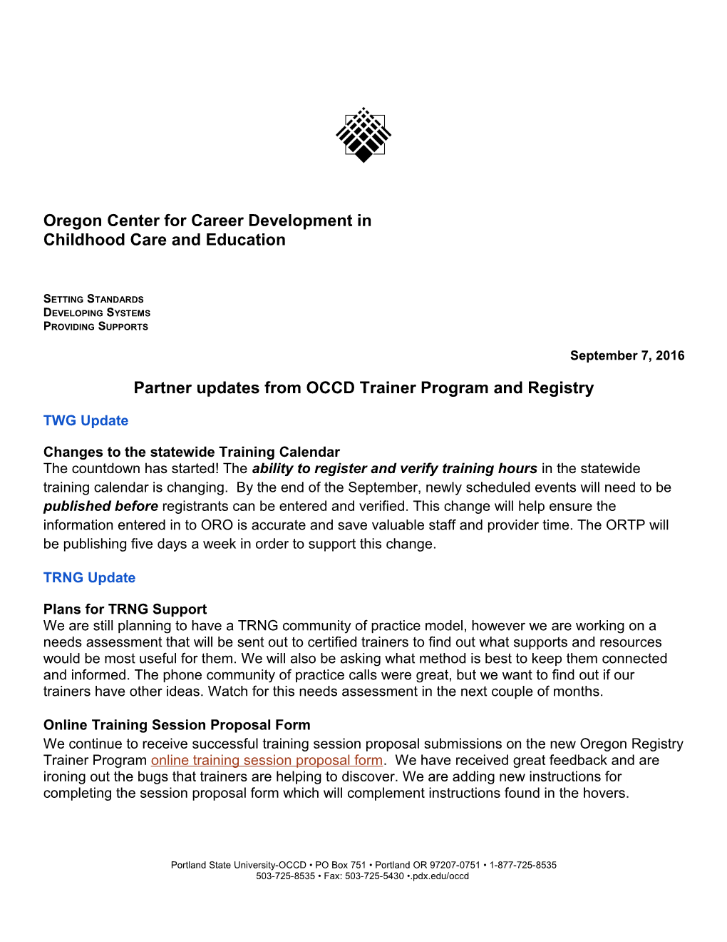 Partner Updates from OCCD Trainer Program and Registry