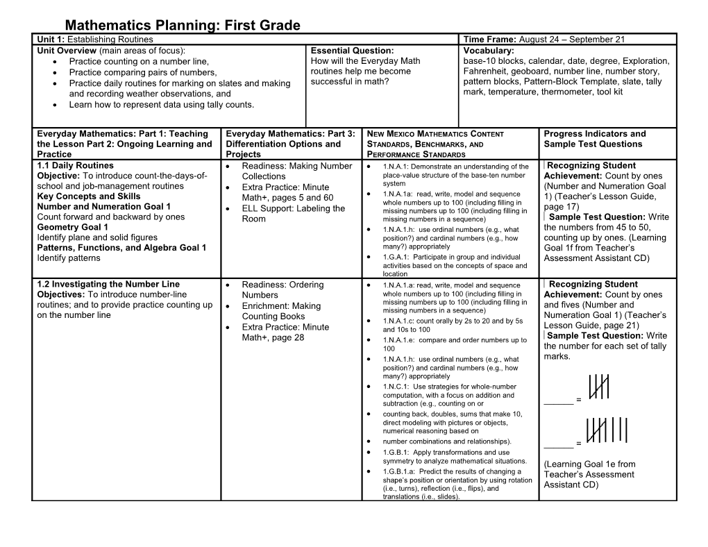 Mathematics Planning: First Grade