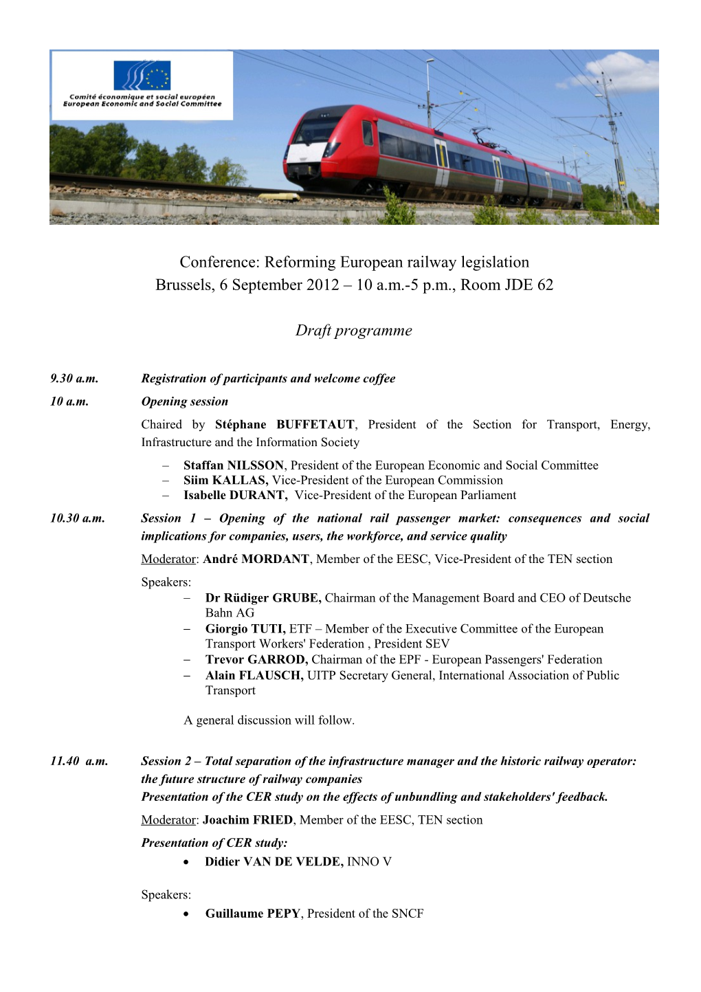 Conférence CESE: Quelle Réforme Du Droit Ferroviaire Européen