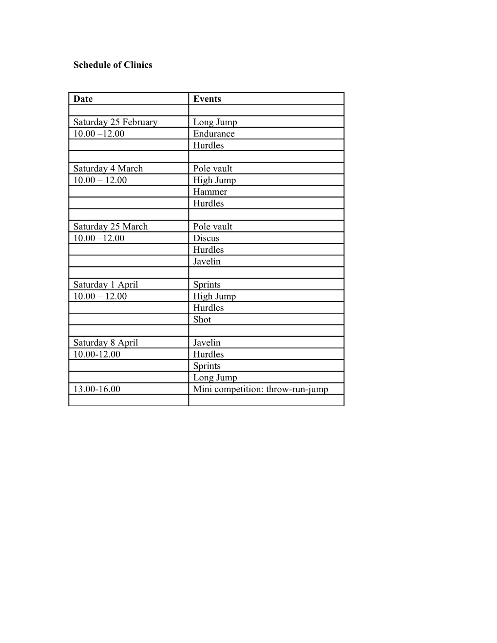 Macclesfield Athletics Coaching Clinics 2006