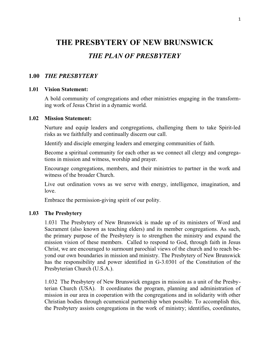 The Presbytery of New Brunswick