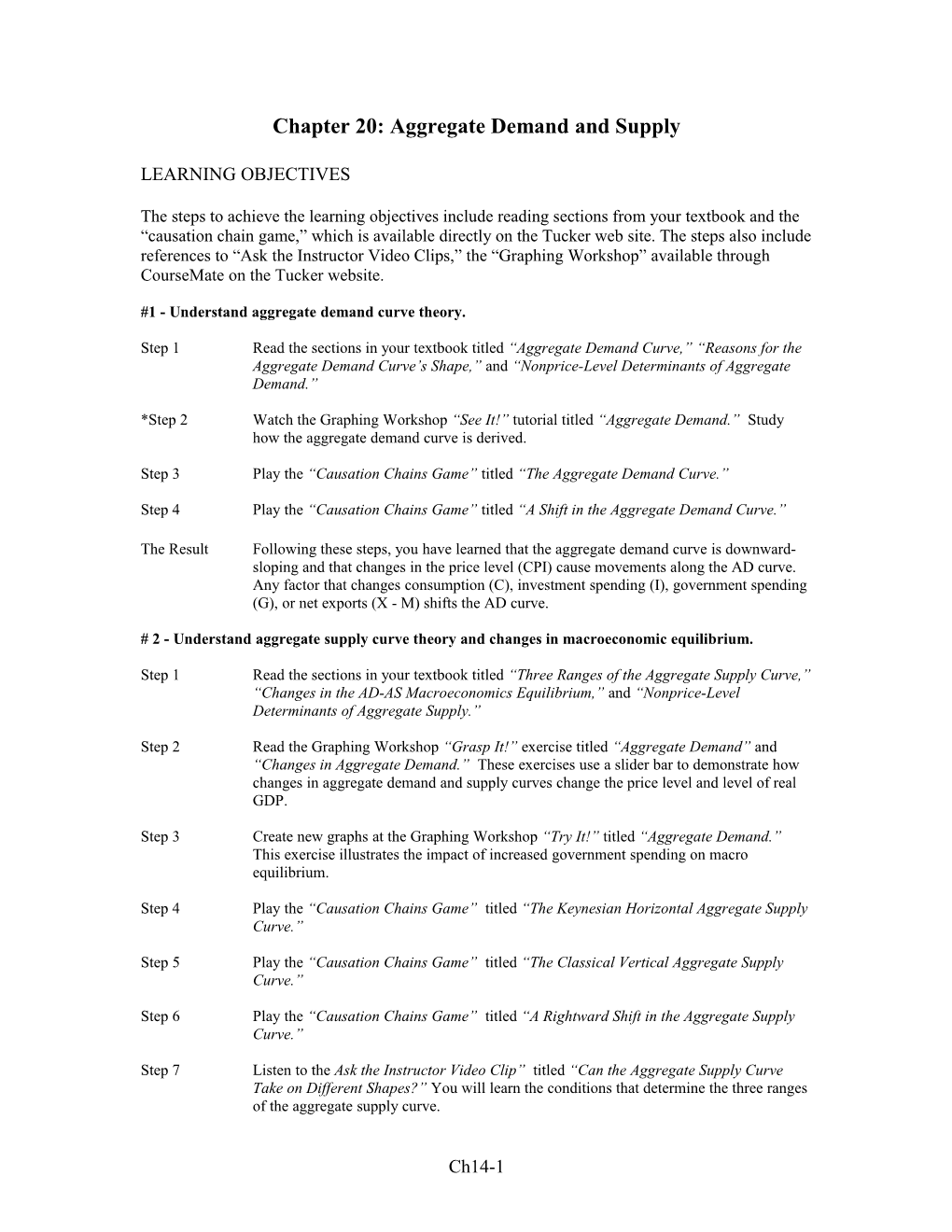 Chapter 14: Aggregate Demand and Supply