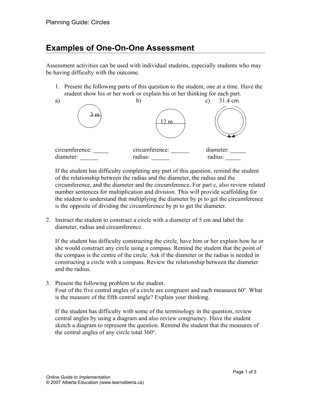 Examples of One-On-One Assessment