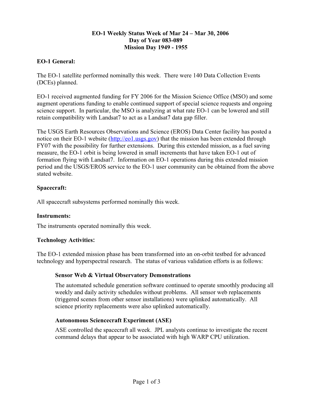 EO-1 Status Week of Jan 20-26, 2001 s22