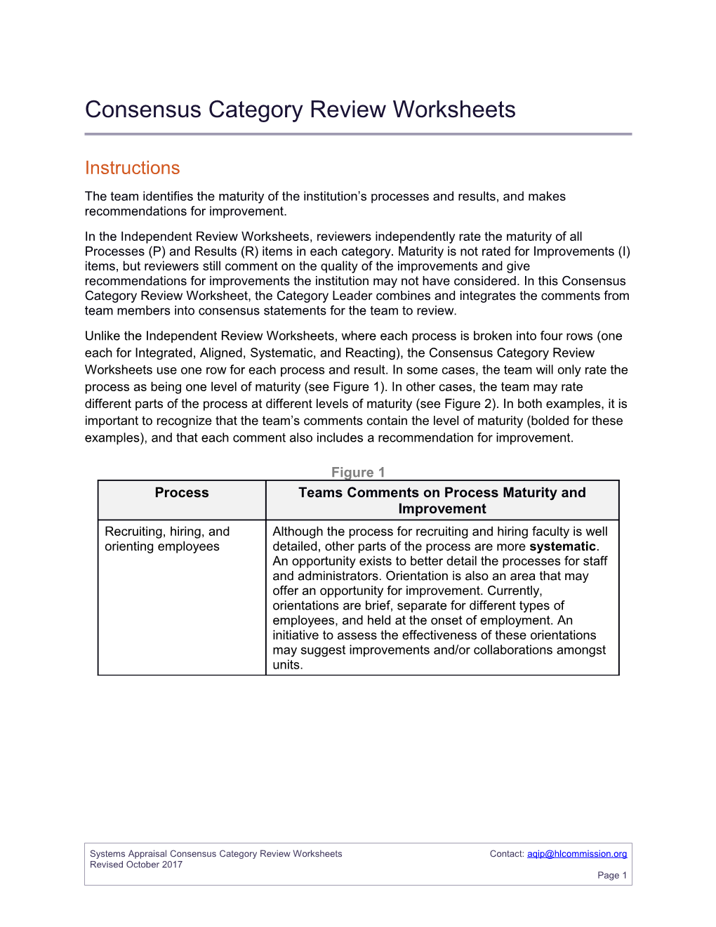 Consensus Category Review Worksheets