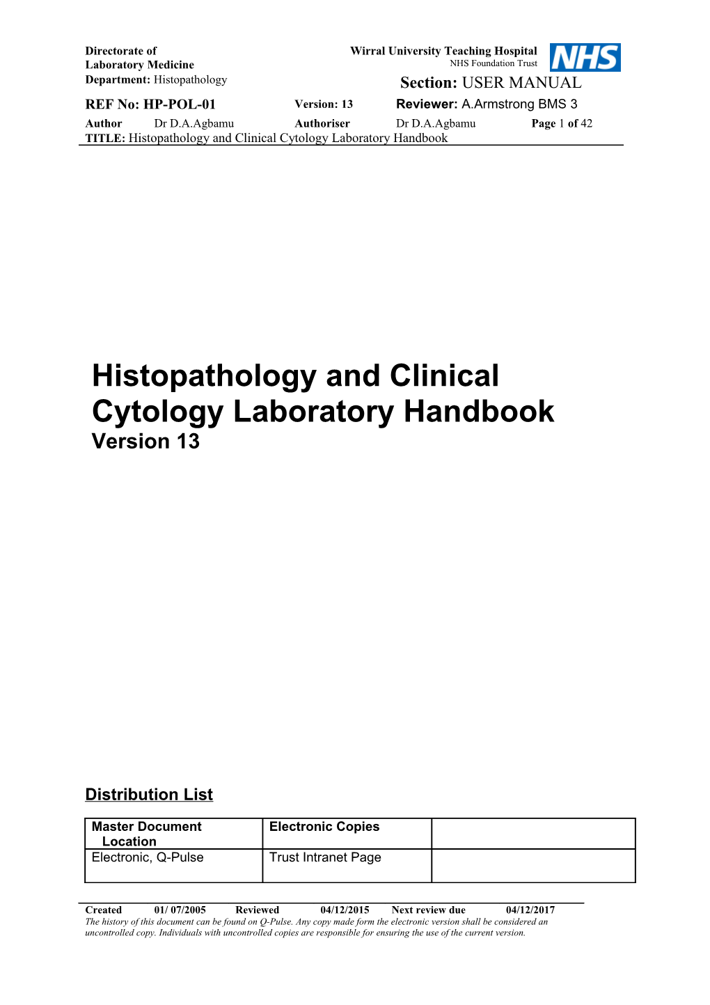 Histopathology and Clinical Cytology