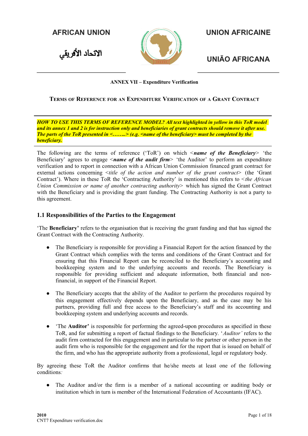 ANNEX VII Expenditure Verification