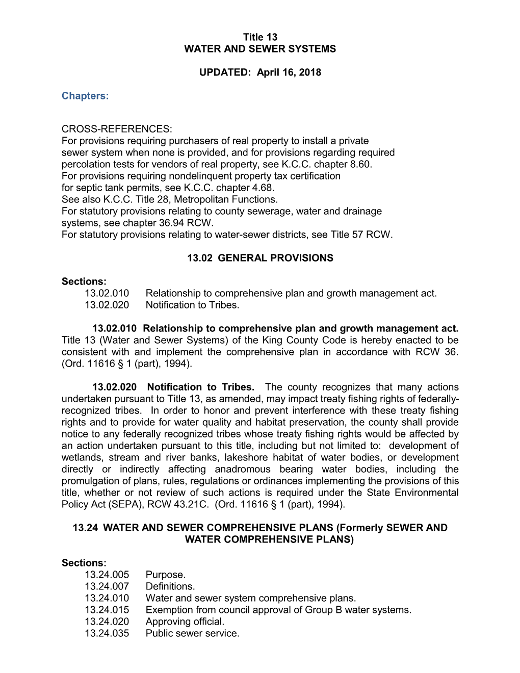 Title 13 - WATER and SEWER SYSTEMS