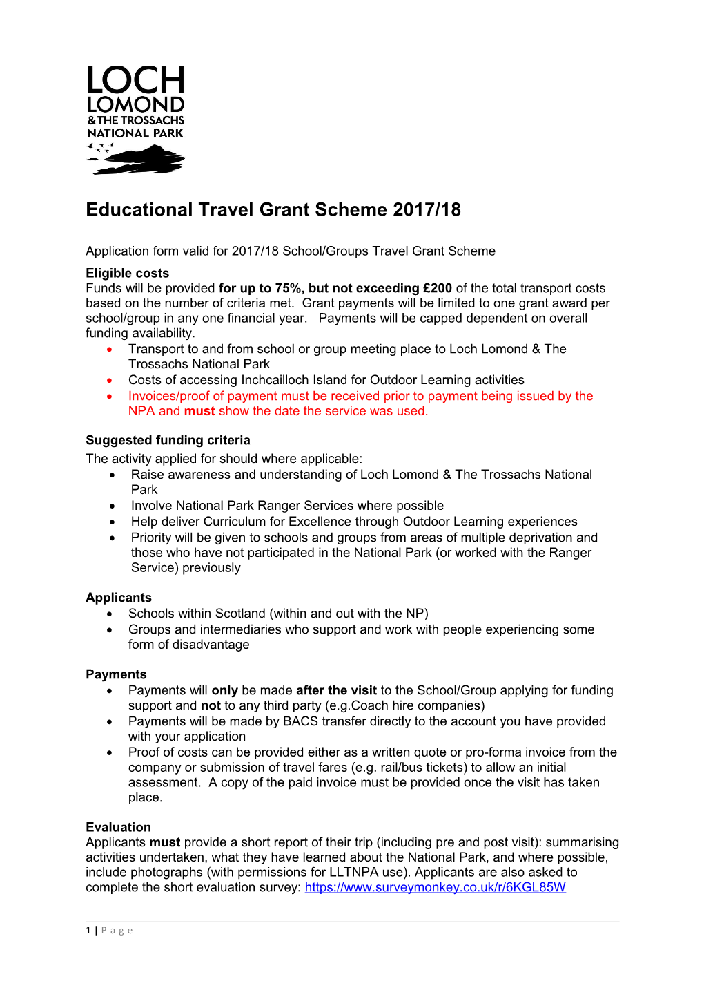 Educational Travel Grant Scheme 2017/18