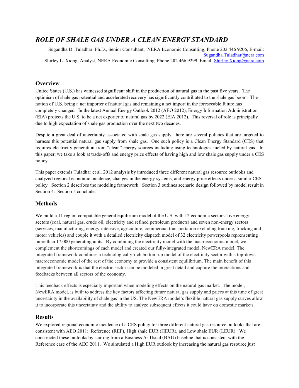 Role of Shale Gas Under a Clean Energy Standard