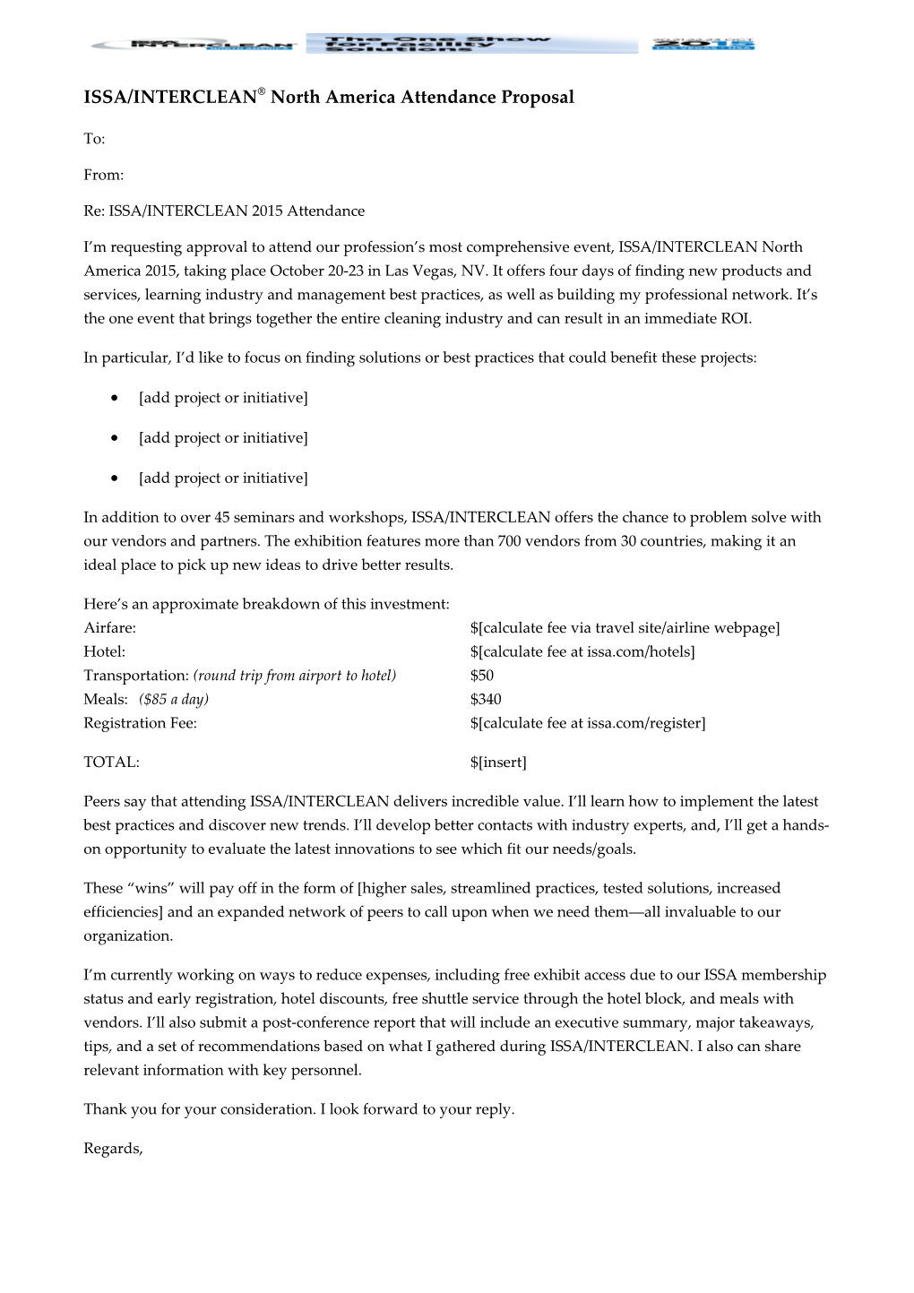 ISSA/INTERCLEAN North America Attendance Proposal