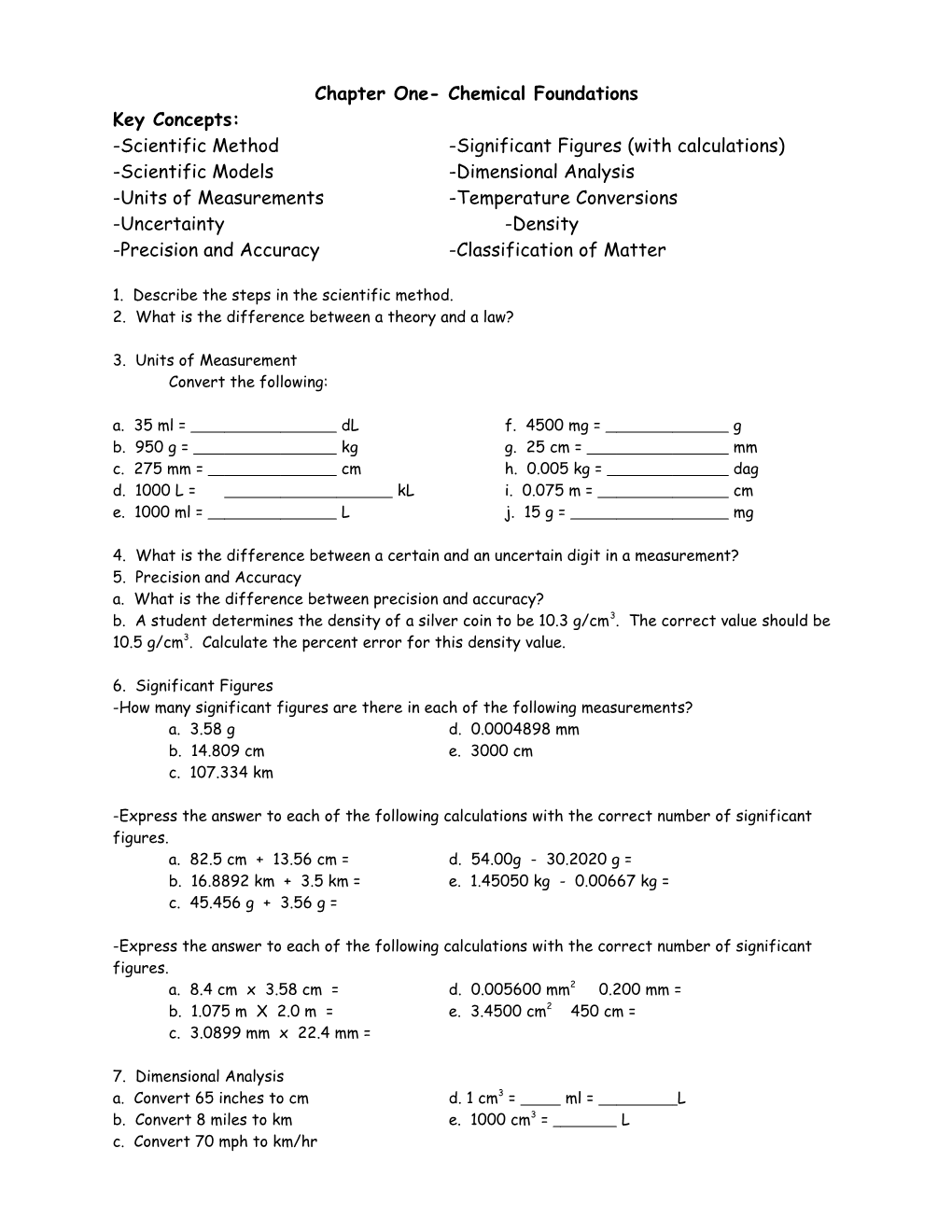 Chapter One- Chemical Foundations