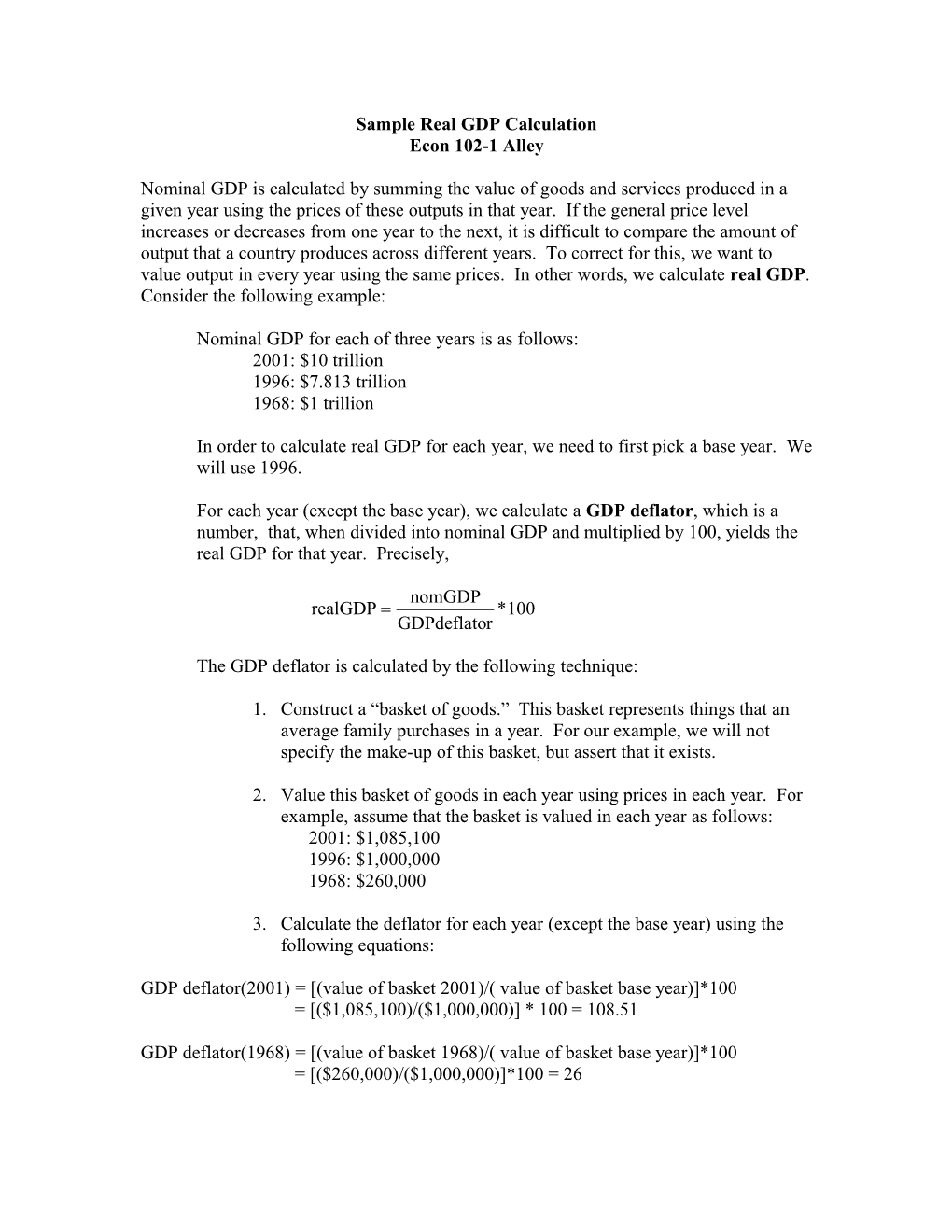 Sample Real GDP Calculation