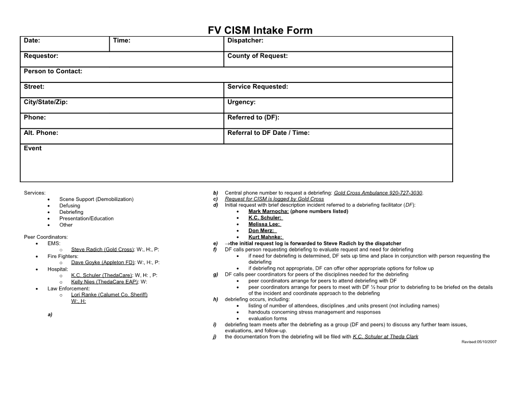 FV CISM Intake Form