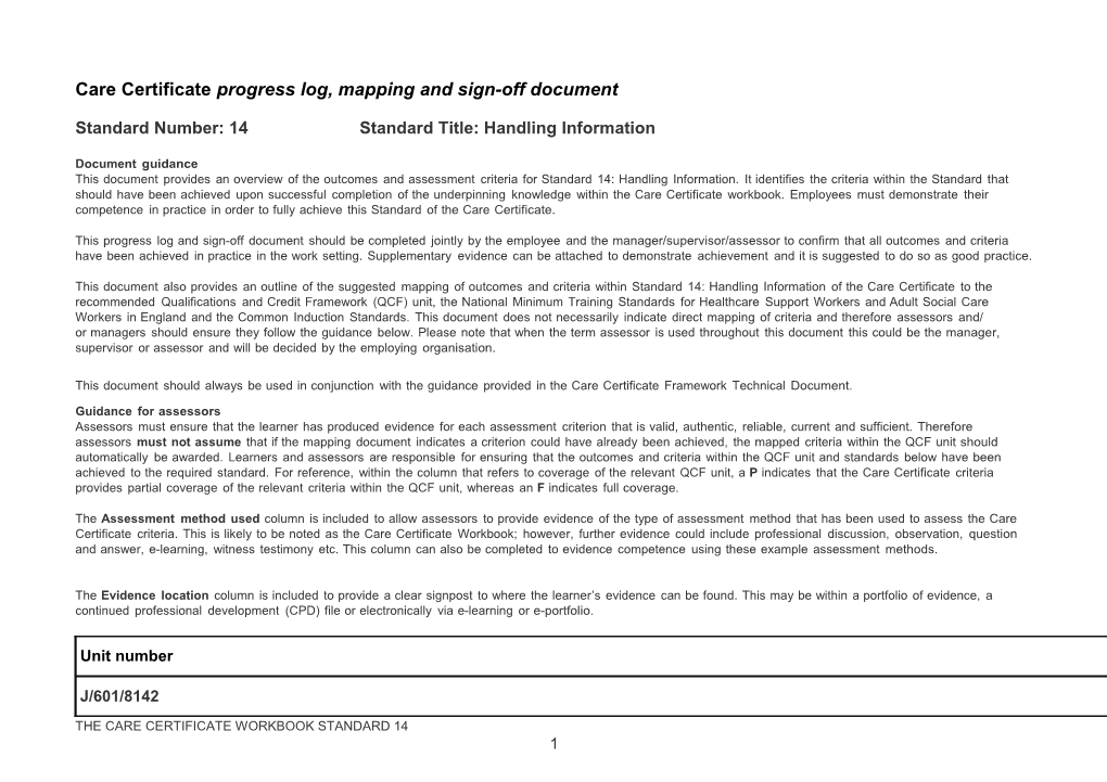 Standard 14 Progress Mapping and Sign Off