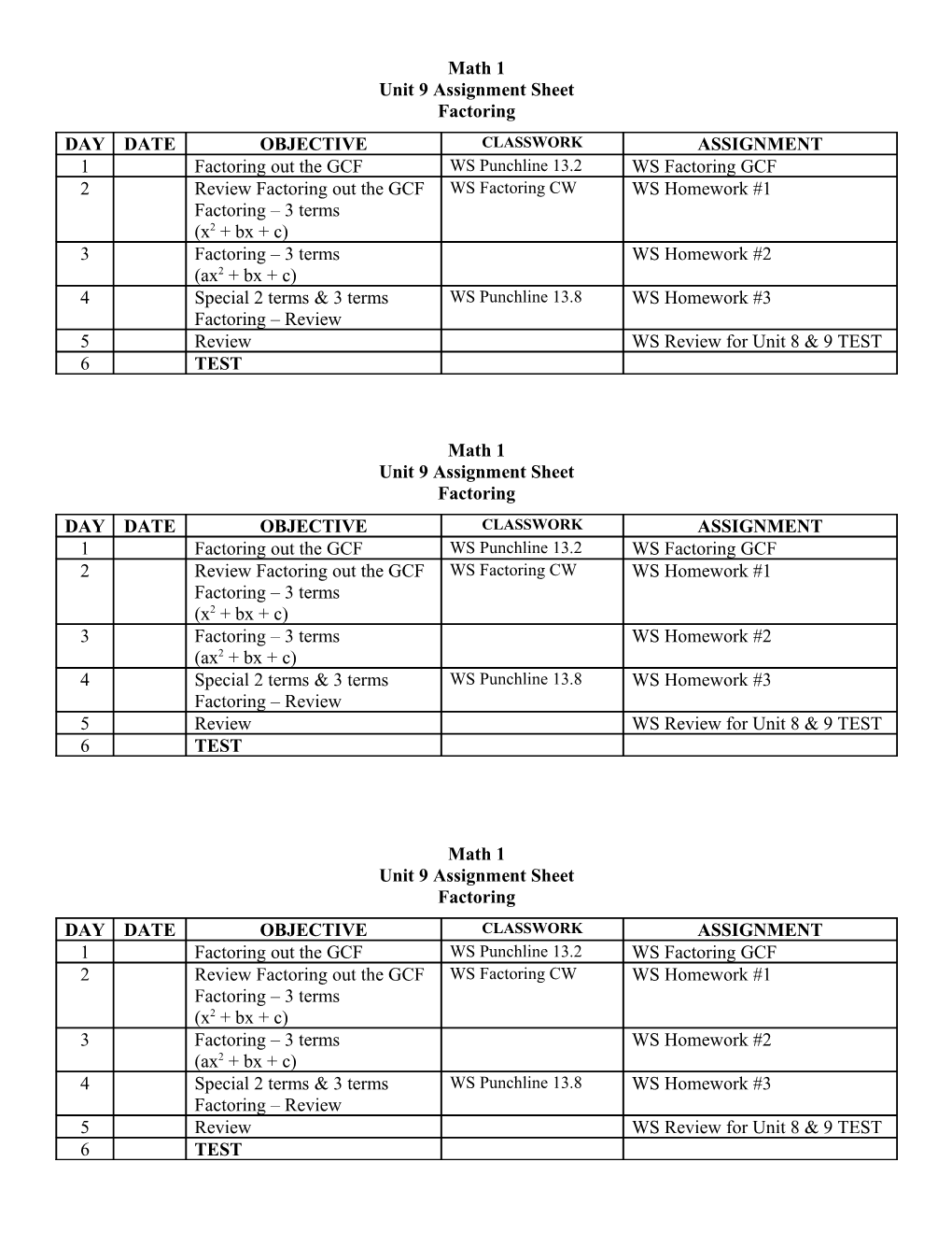 Unit 9 Assignment Sheet