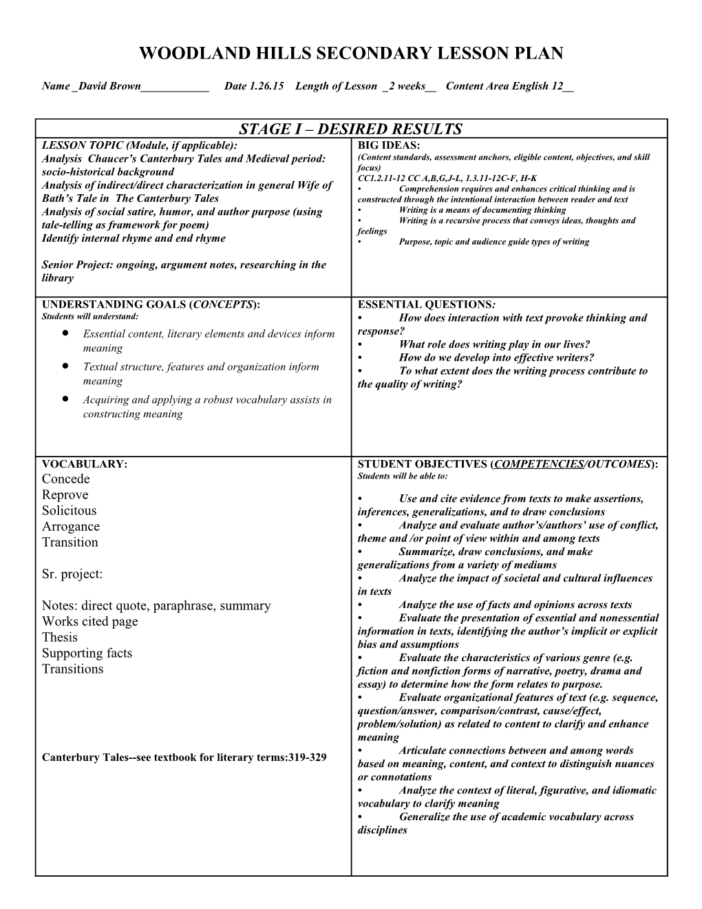 Fairless Elementary School Lesson Plan s2