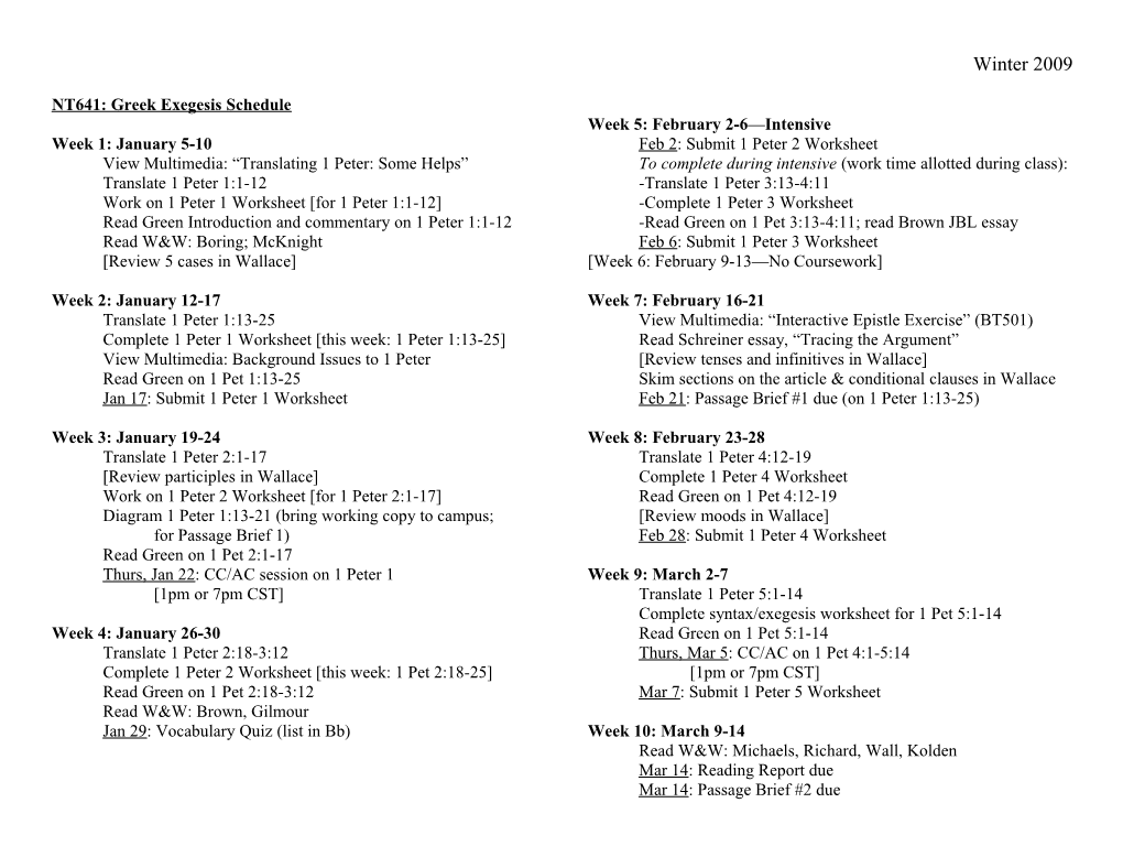 NT114: Greek Exegesis Schedule