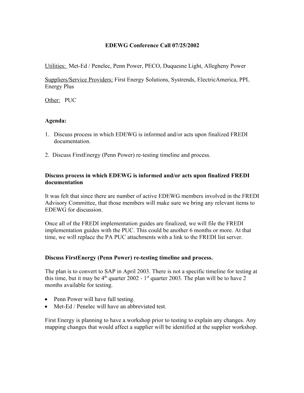 EDEWG Conference Call 07/25/2002
