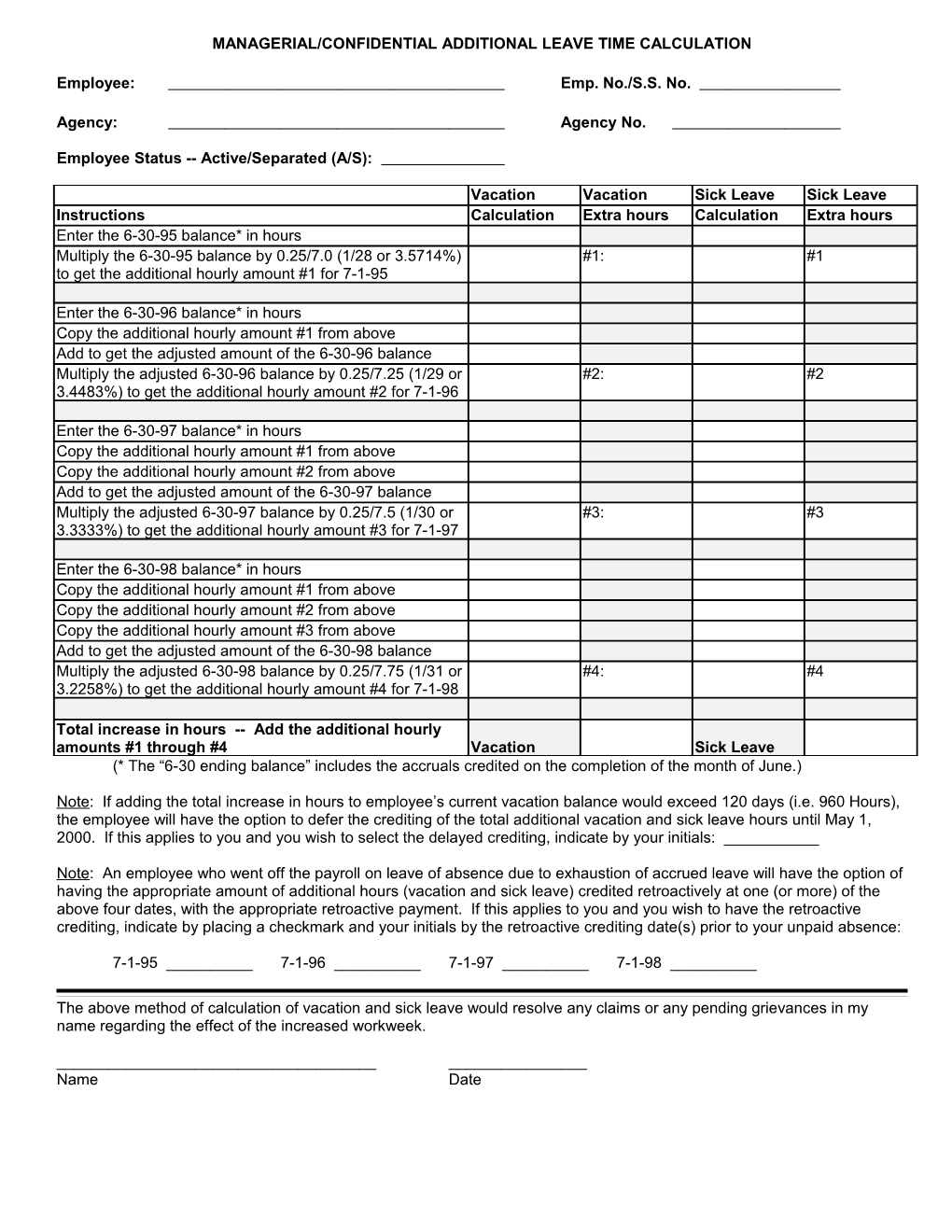 Managerial/Confidential Additional Leave Time Calculation